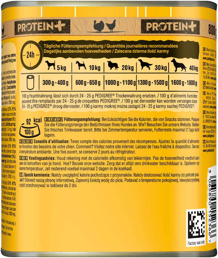 Pedigree Hunde-Nassfutter Protein+ in Pastete mit Truthahn und Huhn